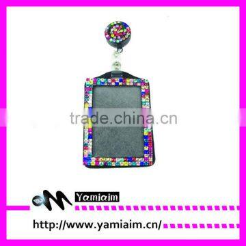 Round Rhinestone Retractable Reel Badge Holder