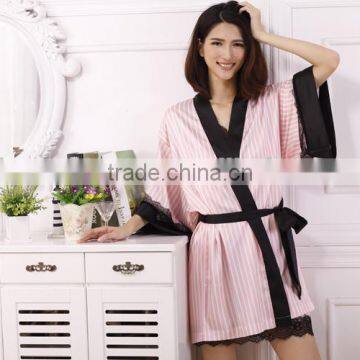 High Quality Soft Silk Lace Sexy Nightgown Summer Nightdress Pink Casual Sleepwear Sling Lingerie Dress Robe Set photo-3