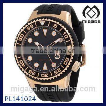 rose gold ion-plated stainless steel bezel watch screw-down crown date function