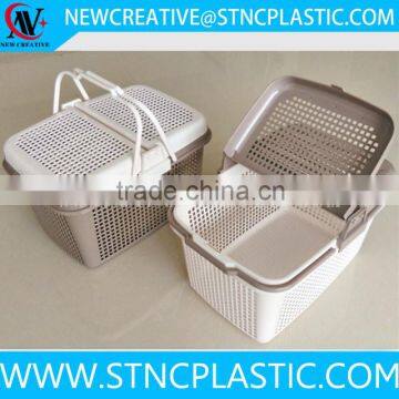 rectangular plastic mesh shopping baskets with two side lid