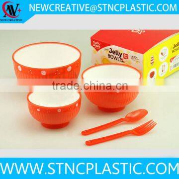 3 size set plastic Picnic Serving Bowl Assorted Colours with fork and spoon