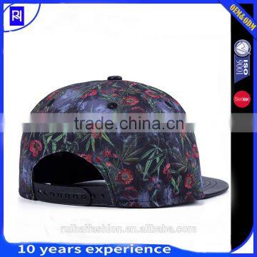 New Fashion Digital Printing Pattern Fabric 5 Panel Snapback Hats With Leather Brim photo-4