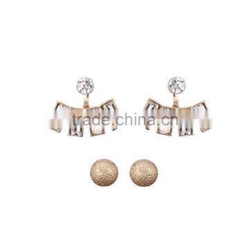 Ear Jacket With Rectangle Rhinestone Matt CCB Ball Stud Earring Set