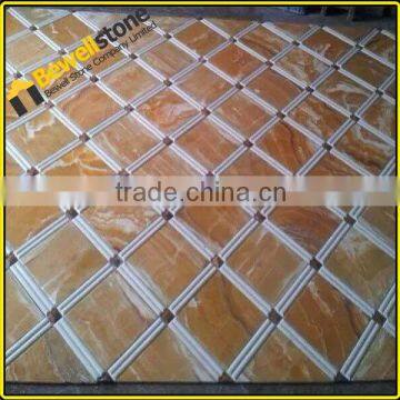 Cut to size orange yellow onyx tiles, luxury design balcony onyx floors patterns