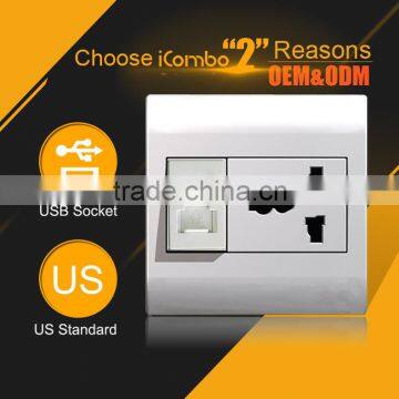 USB 220v 16a socket with 2 Gang US wall outlet with usb plug Modular socket Box