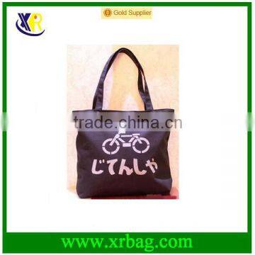 Custom Wholesale Bike Print Shopping Canvas Fashion Handbag Black Cotton Tote Bag