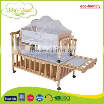 WBC-08A eco-friendly multi-purposes baby bed swinging crib teak wood