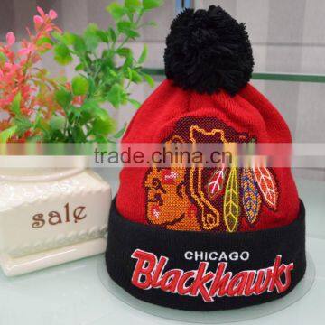 wholesale custom beanie your own embroidery logo woven label 100% acrylic pom pom beanie hat/knitted beanie in winter hat