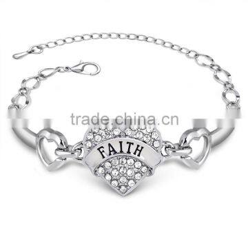 New Fashion FAITH Letter Jewelry Mom Sister Daughter Bracelet FAITH Heart Shape Beads Crystal Rhinestone For Women Gifts