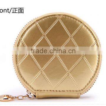 High quality wallet round shape zipper coin purse leather wallet with chain