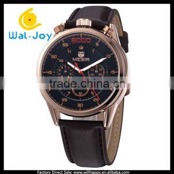 WJ-5500L China suppliers genuine leather 30 meter water resistant quartz men hand watch