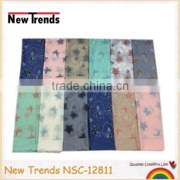 Fashion embroidery flower and butterfly cotton voile scarf