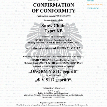 KB 16MM ONORM CERTIFICATE