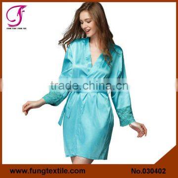 030401 Woman Plain Short Satin Kimono Dressing Gown