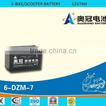 Factory price battery 12v7Ah e-bike/e-car/scooter battery, 6-DZM-7, AGM