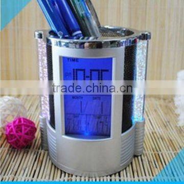 NEW DESIGN RAINBOW LITE COLOR CHANGE DESK PENHOLDER CALENDAR CLOCK & color change digital calendar clock with pen holder