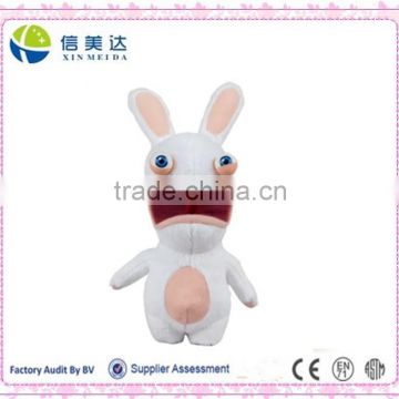 Running stuffed rabbit with a crazy expression