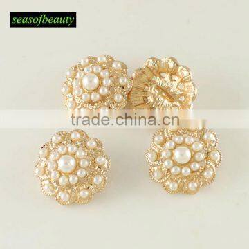 wholesale fashion gold plating rhinestone pearl buttons bulk