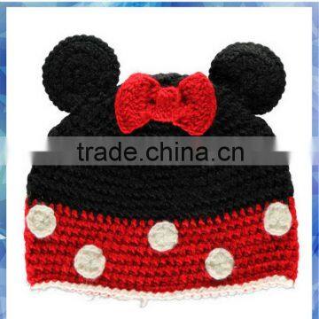 100% cotton Micky mouse crochet beanie hat for baby/hand knitted children hat/cute girls winter hats