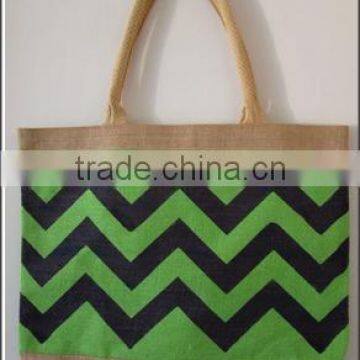 Green & Black Color 2014 Chevron Jute Shopping Bag