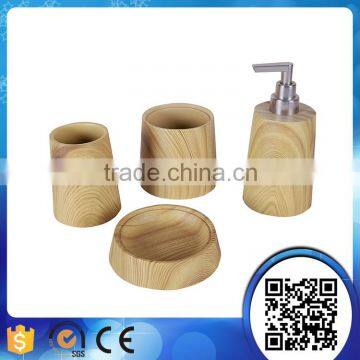 Fashion design 4 pcs bamboo /wooden bathroom accessory sets with liquid soap dispenser