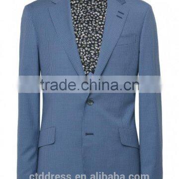 2014 Top Quality 100% wool Classic Blue Plaid men blazer