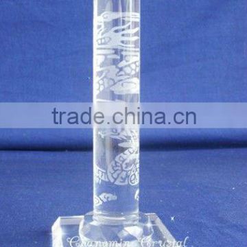 Elegant Clear Cylinder Crystal Trophy With Logo For Souvenir Gifts