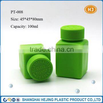 Square shape green plastic medicine bottle with child proof cap