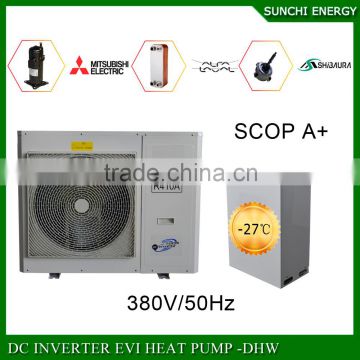 Romania cold -25C winter radiator heating 100sq meter room 12kw/19kw/35kw auto-deforst monobloc air water heat pump evi 2014 new