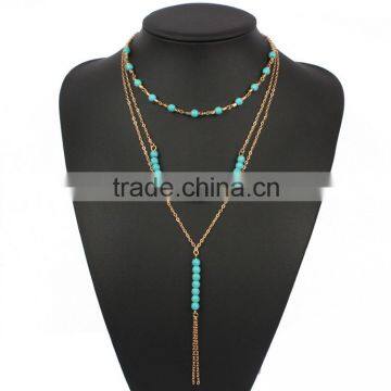 Cheap Fashion Simple Geometric Turquoise Beaded Multilayer Short Necklace photo-3