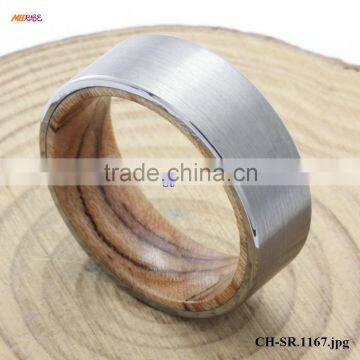 Fashion Wood Jewelry Brushed Surface KOA WOOD Inlaid Inner Titanium Ring