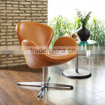 Aluminum Swivel base hotel lounge leather swan chair