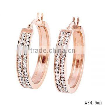 SRE3037 Fashionable Jewelry Rose Gold PVD Coating Stainless Steel CZ Diamond Setting Hoop Earring