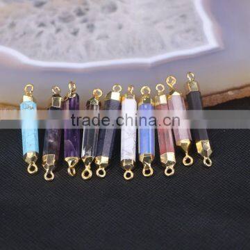 Mixed Color Druzy Stone Point Connector Beads, Gold Plated Natural Stones For Jewelry Making