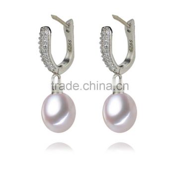 Fashionable pearl earrings design 8-9mm AAA drop freshwater white pearl earrings