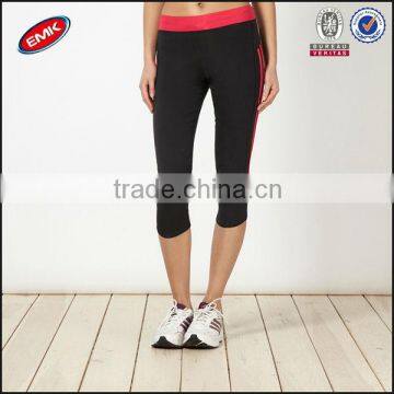 OEM bulk wholesale 3/4 lady tight fitness pants with side red vertical stripe