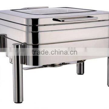 GW-232A-GL 6L Stainless Steel New Glass Lid Chafing Dish with Hydraulic Hinge