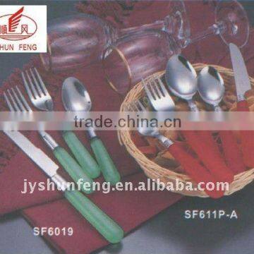 Green plastic handle cutlery