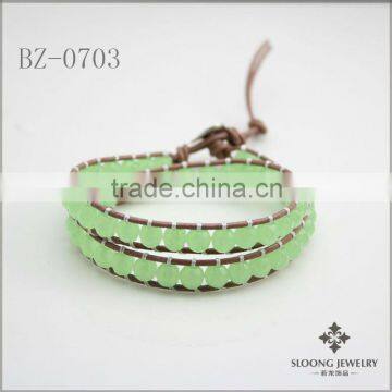 Grass Turquoise Stone Bead Wrap Leather Bracelet