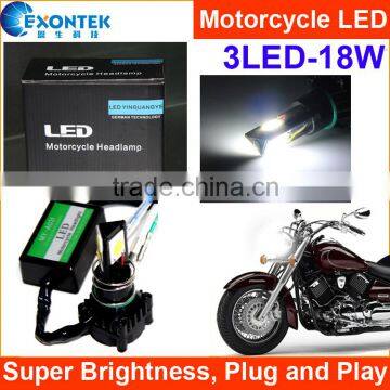 2016 top seller 3pcs*6W High power LED light for motorcycle Motorcycle COB LED headlamp with 1 year warranty