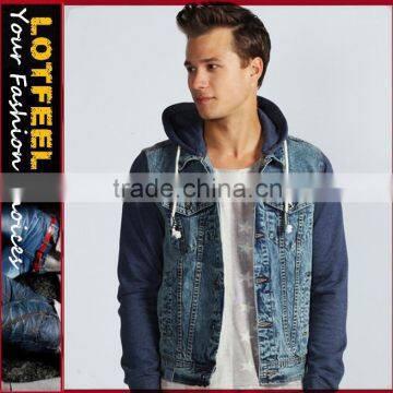 man denim vintage wash hoodie jeans jacket denim jacket with hood(LOTJ209)