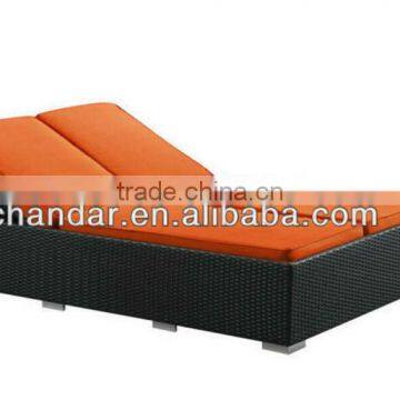 Double sun bed with all weather UV proof rattan, patio furniture, stylish outdoor chaise lounger