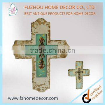 Unique Wooden decorative wall hanging crosses with double layer metal crosses decor