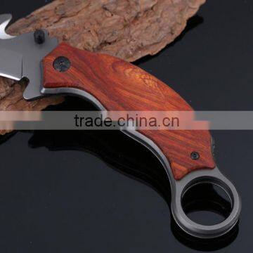 High Quality Outdoor Survival Wooden Handle Hunting Hook Knife