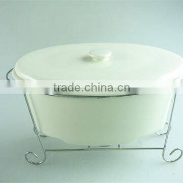 Stock White Oval Ceramic Soup Tureen With Cover and Steelness Parts, Color Gift Box for Promotion photo-2