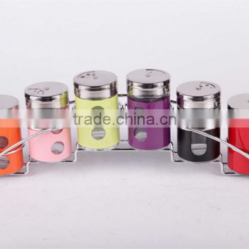 colorful glass spice jar set with stainless steel cover