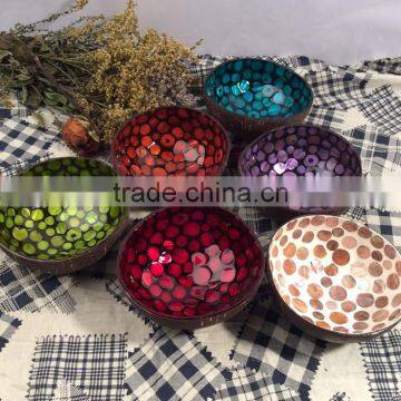 Vietnam Lacquer Coconut Shell Bowl / Mother of Pearl Inlaid Lacquer Bowl photo-3