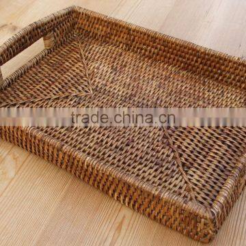 Natural rattan storage serving tray