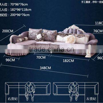 M868 Home Use High Class Living Room Furniture European Classical Wooden Fabric Sofa With Lounge Chaise photo-4
