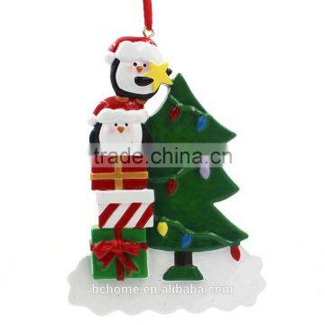 Penguin Buddies With Tree Family Of 4 Personalized Christmas Tree Ornament